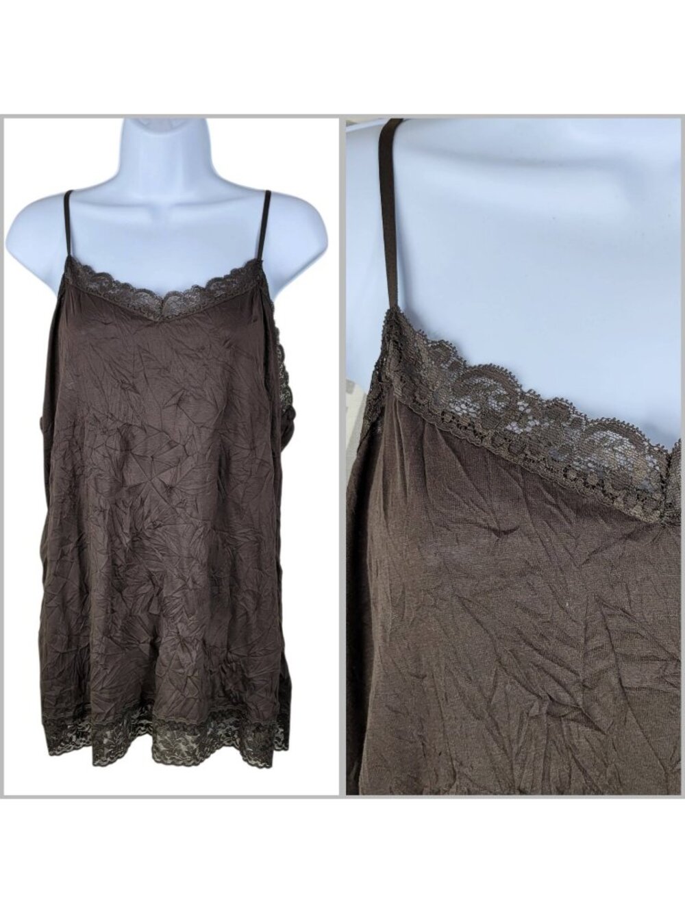 Coldwater Creek Y2K Lace Cami Size XL brown Coquette Dainty Fairy Long Crinkle